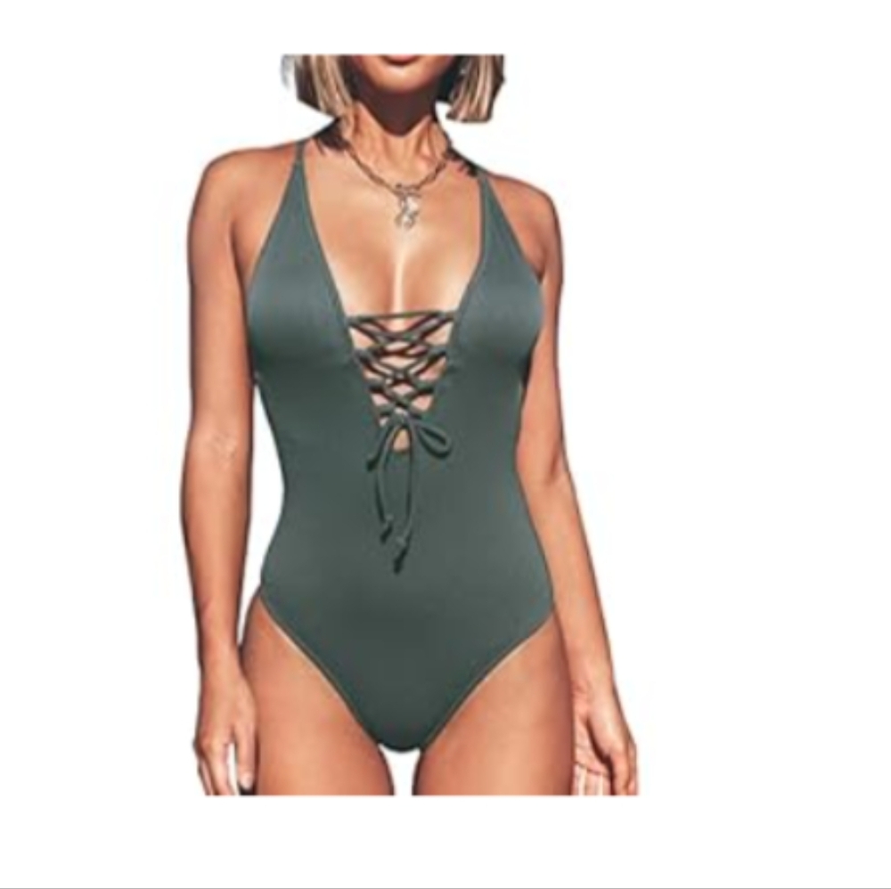 Cupshe Olive Green Lace-Up Swimsuit *Discontinued Color*